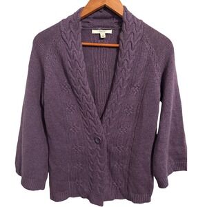 Merona Purple Single Button Cable Knit Cardigan 3/4 Sleeves Womens Small NO BELT